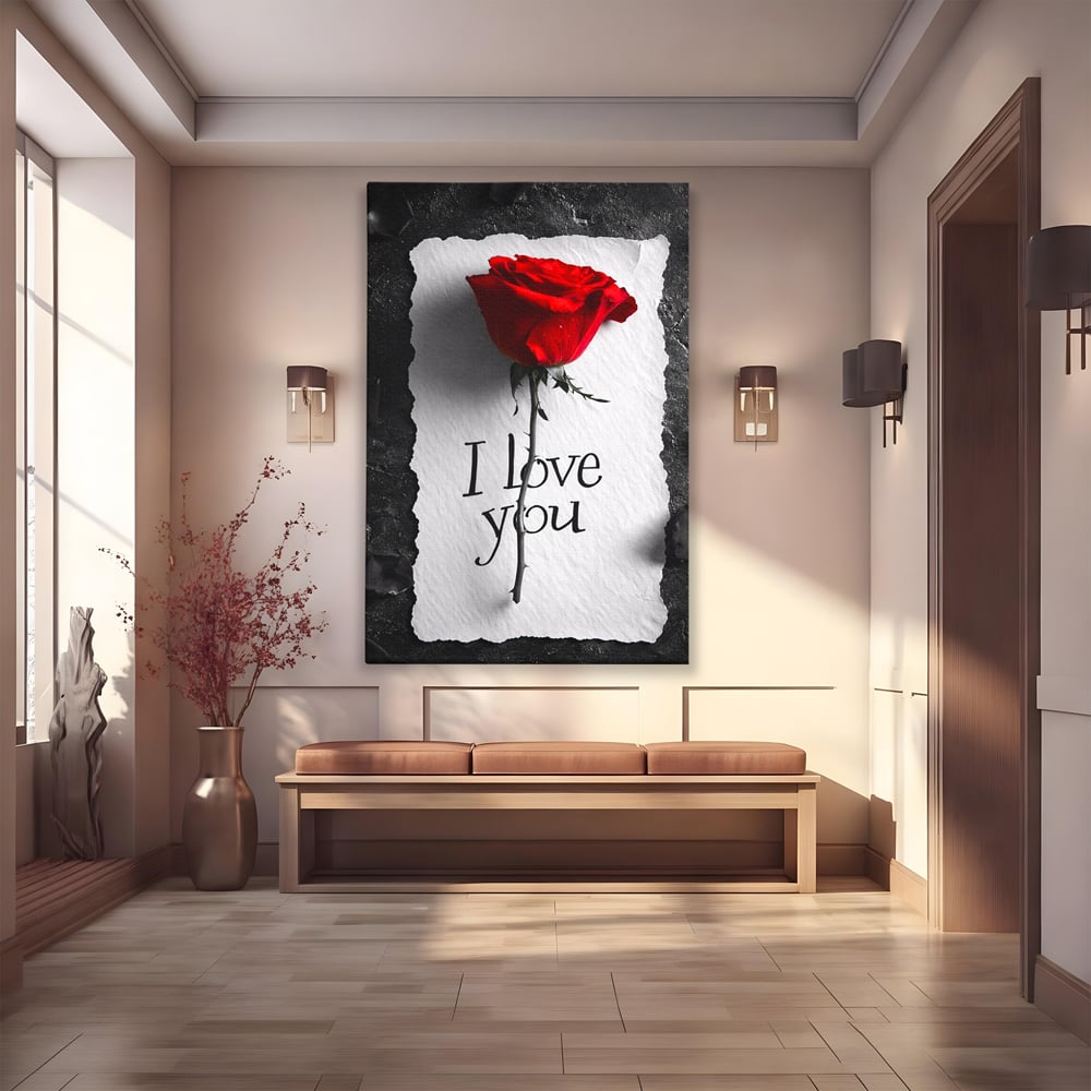 Tablou Canvas Premium, LuxCanva® E1066, Un „Te Iubesc” Nemuritor, Dragoste, Inima, Iubire, Declaratie, Trandafir, Mesaj, Promisiune, Pasiune, Romantism, Fericire, Living, Dormitor