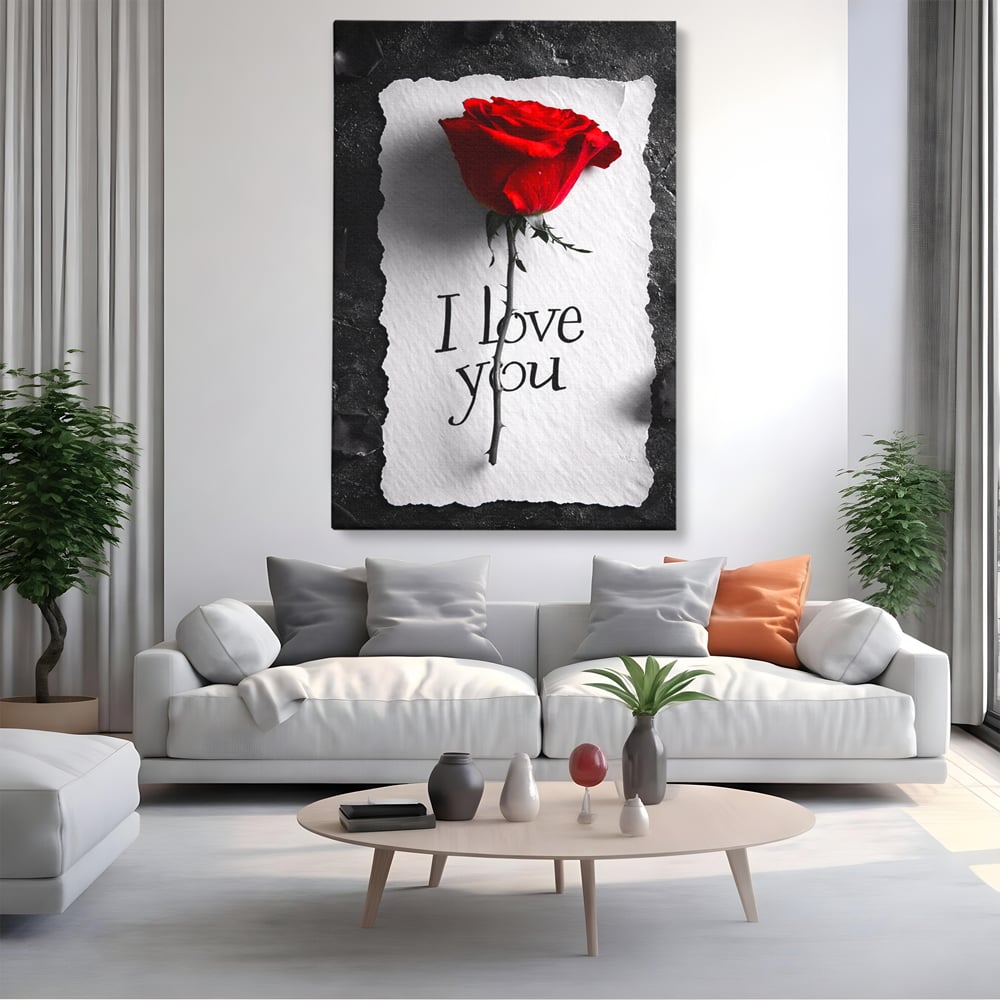 Tablou Canvas Premium, LuxCanva® E1066, Un „Te Iubesc” Nemuritor, Dragoste, Inima, Iubire, Declaratie, Trandafir, Mesaj, Promisiune, Pasiune, Romantism, Fericire, Living, Dormitor