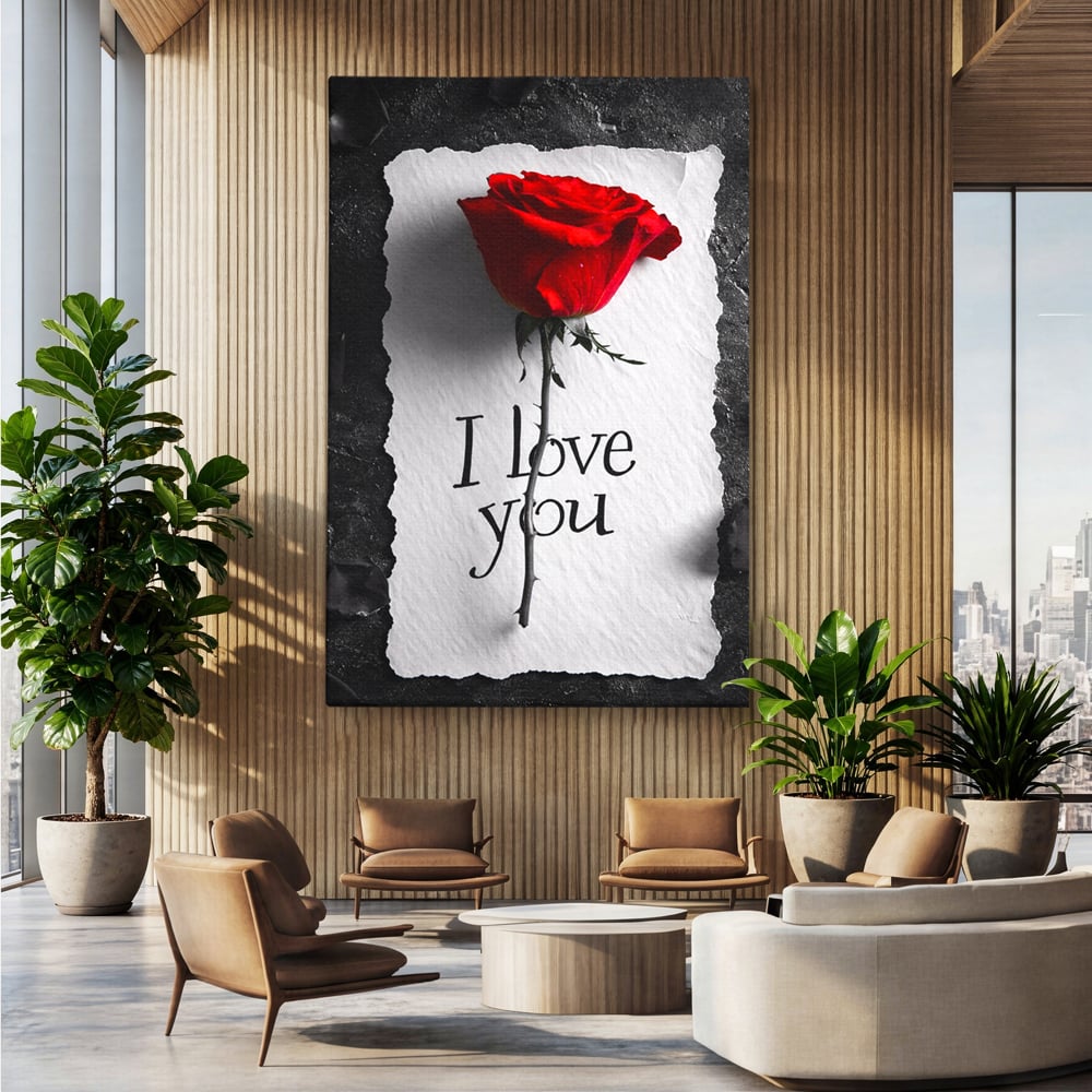 Tablou Canvas Premium, LuxCanva® E1066, Un „Te Iubesc” Nemuritor, Dragoste, Inima, Iubire, Declaratie, Trandafir, Mesaj, Promisiune, Pasiune, Romantism, Fericire, Living, Dormitor