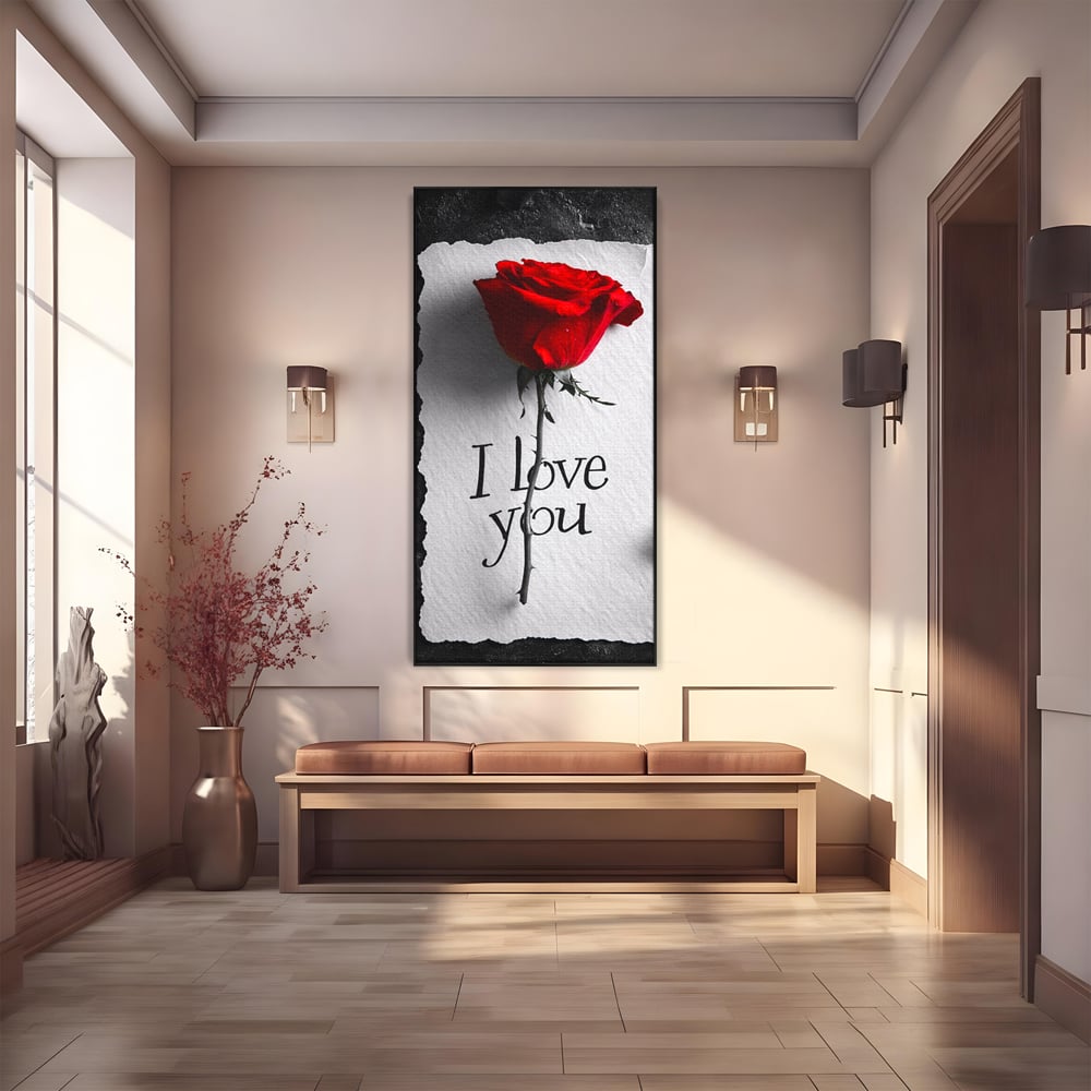 Tablou Canvas Premium, LuxCanva® E1066, Un „Te Iubesc” Nemuritor, Dragoste, Inima, Iubire, Declaratie, Trandafir, Mesaj, Promisiune, Pasiune, Romantism, Fericire, Living, Dormitor
