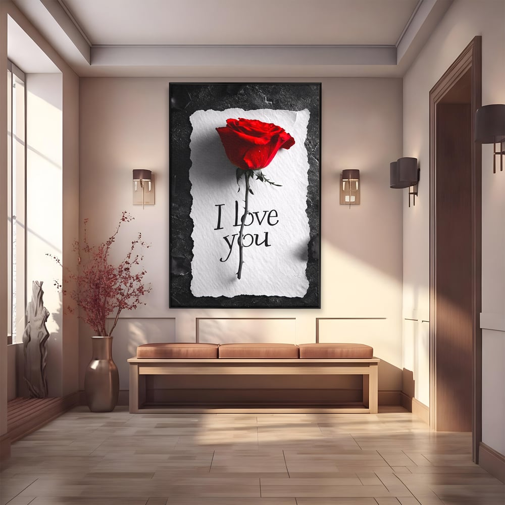 Tablou Canvas Premium, LuxCanva® E1066, Un „Te Iubesc” Nemuritor, Dragoste, Inima, Iubire, Declaratie, Trandafir, Mesaj, Promisiune, Pasiune, Romantism, Fericire, Living, Dormitor