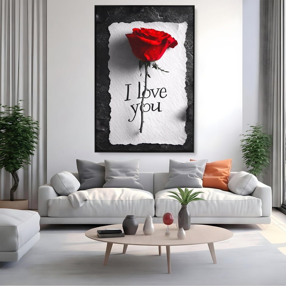 Tablou Canvas Premium, LuxCanva® E1066, Un „Te Iubesc” Nemuritor, Dragoste, Inima, Iubire, Declaratie, Trandafir, Mesaj, Promisiune, Pasiune, Romantism, Fericire, Living, Dormitor