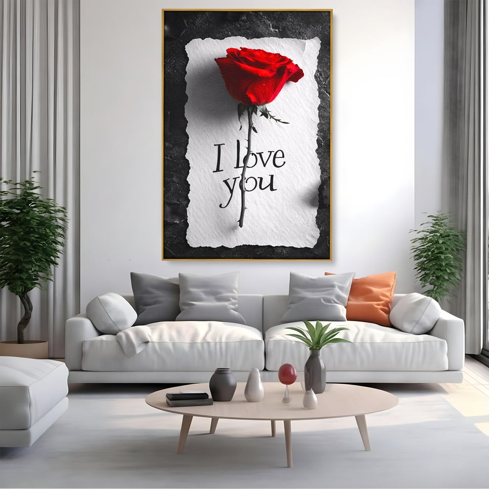 Tablou Canvas Premium, LuxCanva® E1066, Un „Te Iubesc” Nemuritor, Dragoste, Inima, Iubire, Declaratie, Trandafir, Mesaj, Promisiune, Pasiune, Romantism, Fericire, Living, Dormitor