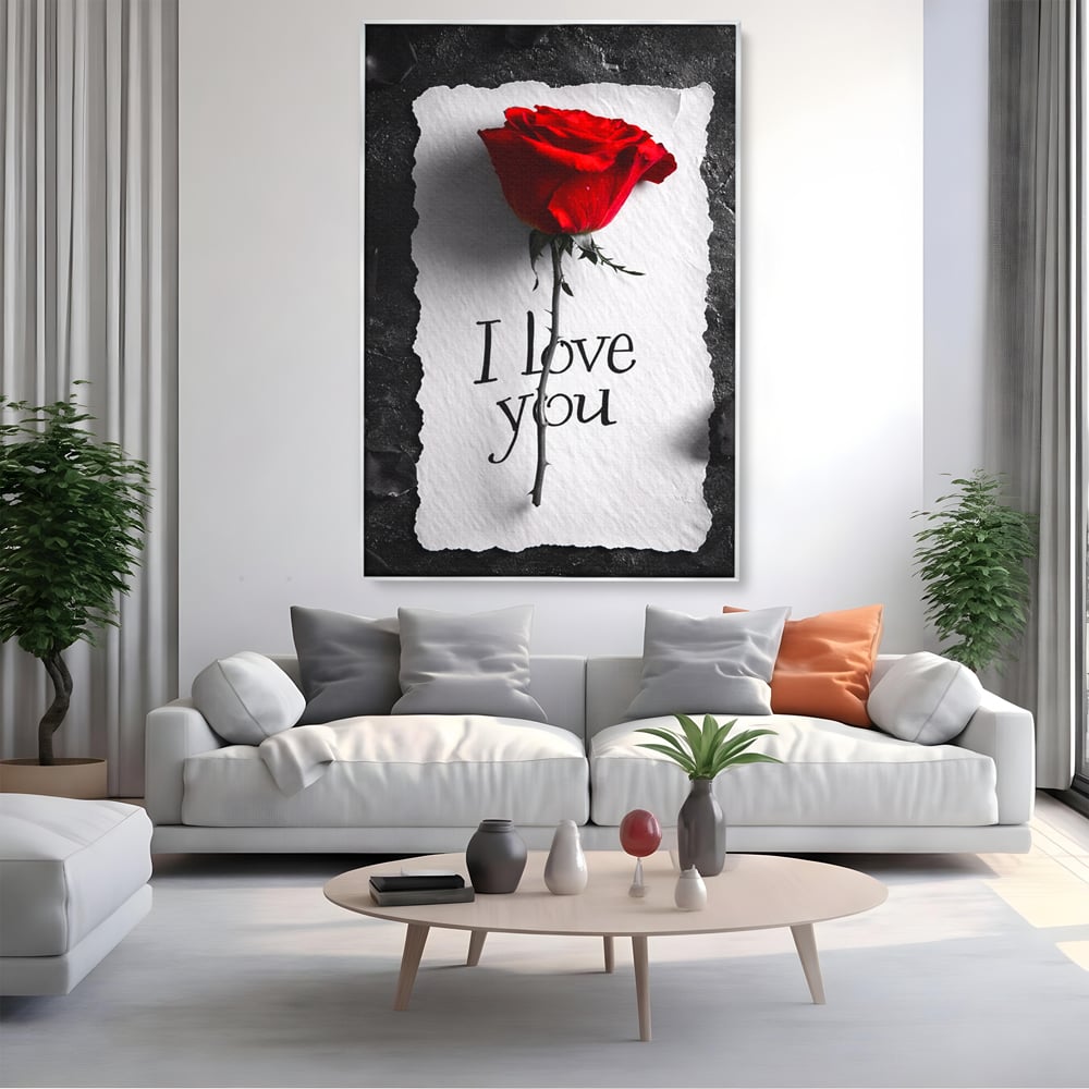 Tablou Canvas Premium, LuxCanva® E1066, Un „Te Iubesc” Nemuritor, Dragoste, Inima, Iubire, Declaratie, Trandafir, Mesaj, Promisiune, Pasiune, Romantism, Fericire, Living, Dormitor