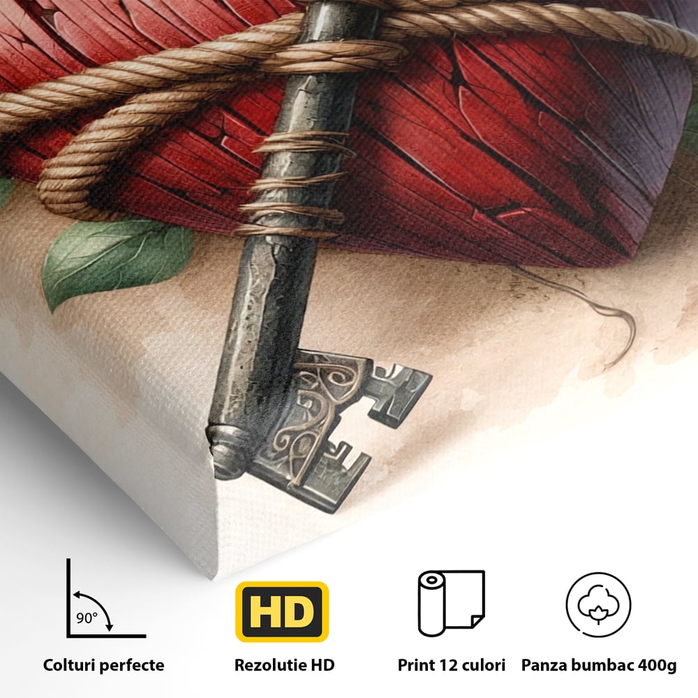 Tablou Canvas Premium, LuxCanva® E1067, Cheia Sufletului Meu, Dragoste, Inima, Iubire, Lacat, Cheie, Incredere, Intimitate, Taina, Destin, Frumusete, Legatura, Living, Dormitor