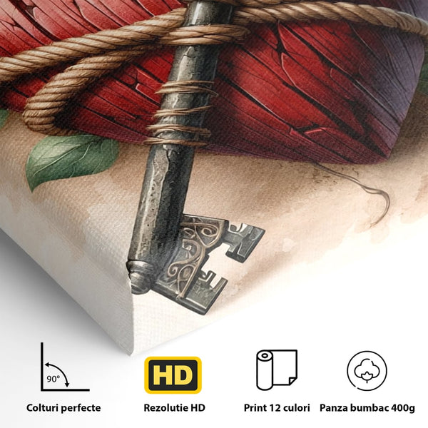 Tablou Canvas Premium, LuxCanva® E1067, Cheia Sufletului Meu, Dragoste, Inima, Iubire, Lacat, Cheie, Incredere, Intimitate, Taina, Destin, Frumusete, Legatura, Living, Dormitor