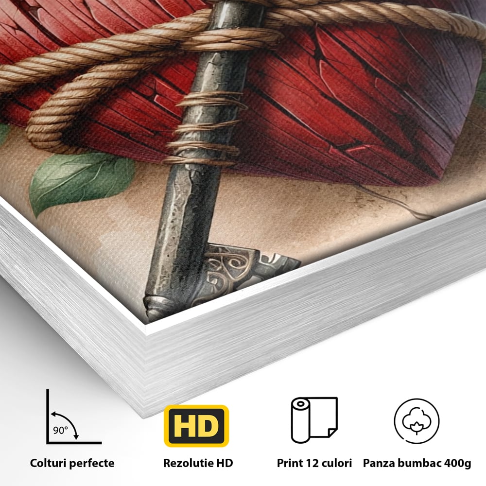 Tablou Canvas Premium, LuxCanva® E1067, Cheia Sufletului Meu, Dragoste, Inima, Iubire, Lacat, Cheie, Incredere, Intimitate, Taina, Destin, Frumusete, Legatura, Living, Dormitor