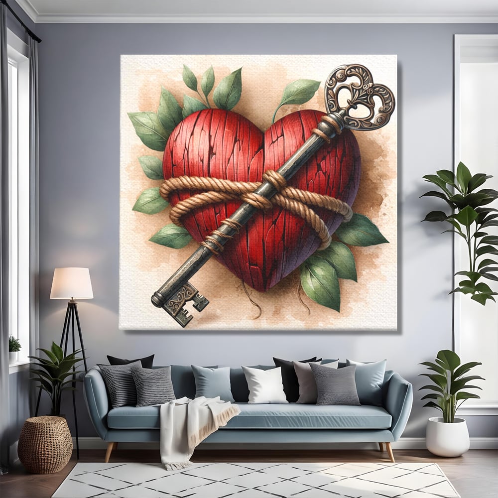 Tablou Canvas Premium, LuxCanva® E1067, Cheia Sufletului Meu, Dragoste, Inima, Iubire, Lacat, Cheie, Incredere, Intimitate, Taina, Destin, Frumusete, Legatura, Living, Dormitor