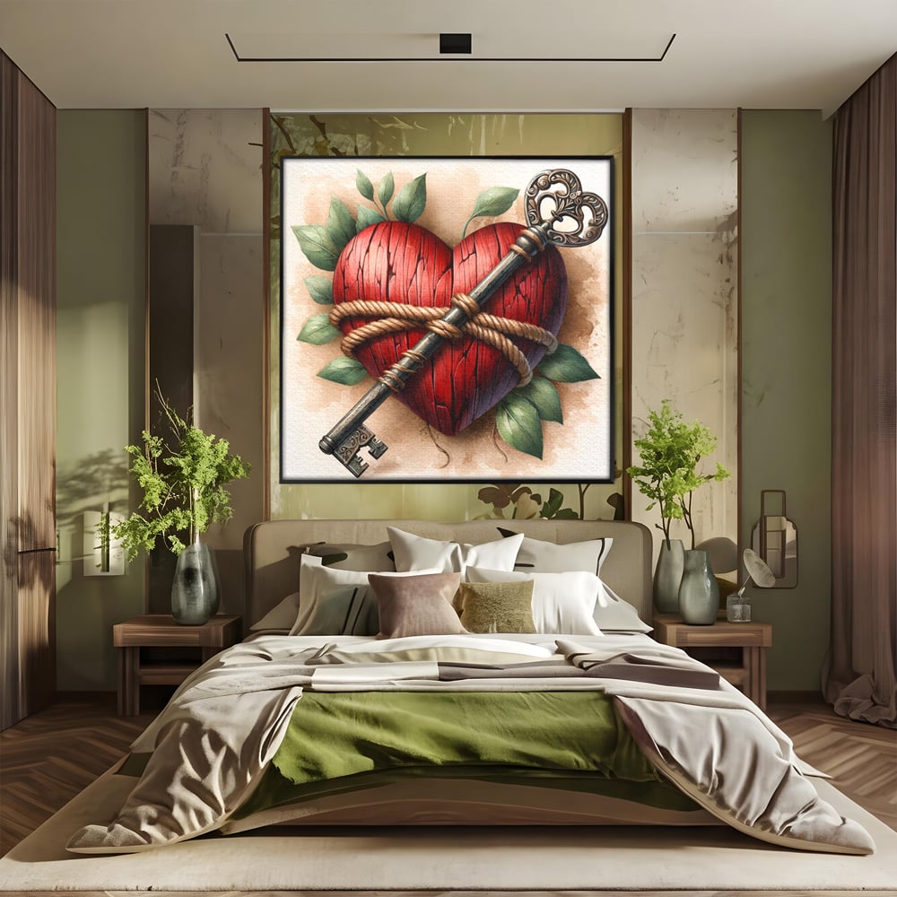 Tablou Canvas Premium, LuxCanva® E1067, Cheia Sufletului Meu, Dragoste, Inima, Iubire, Lacat, Cheie, Incredere, Intimitate, Taina, Destin, Frumusete, Legatura, Living, Dormitor