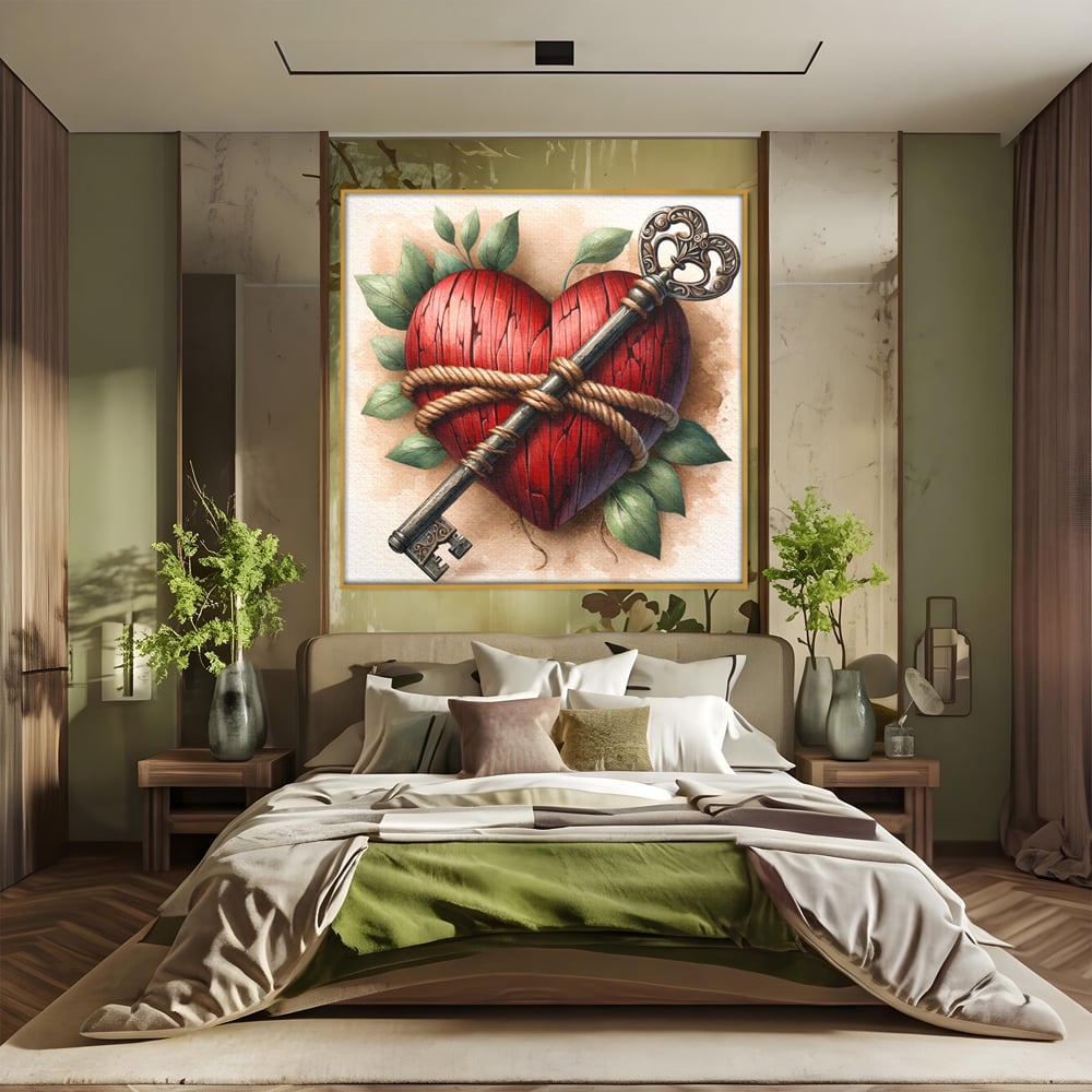 Tablou Canvas Premium, LuxCanva® E1067, Cheia Sufletului Meu, Dragoste, Inima, Iubire, Lacat, Cheie, Incredere, Intimitate, Taina, Destin, Frumusete, Legatura, Living, Dormitor