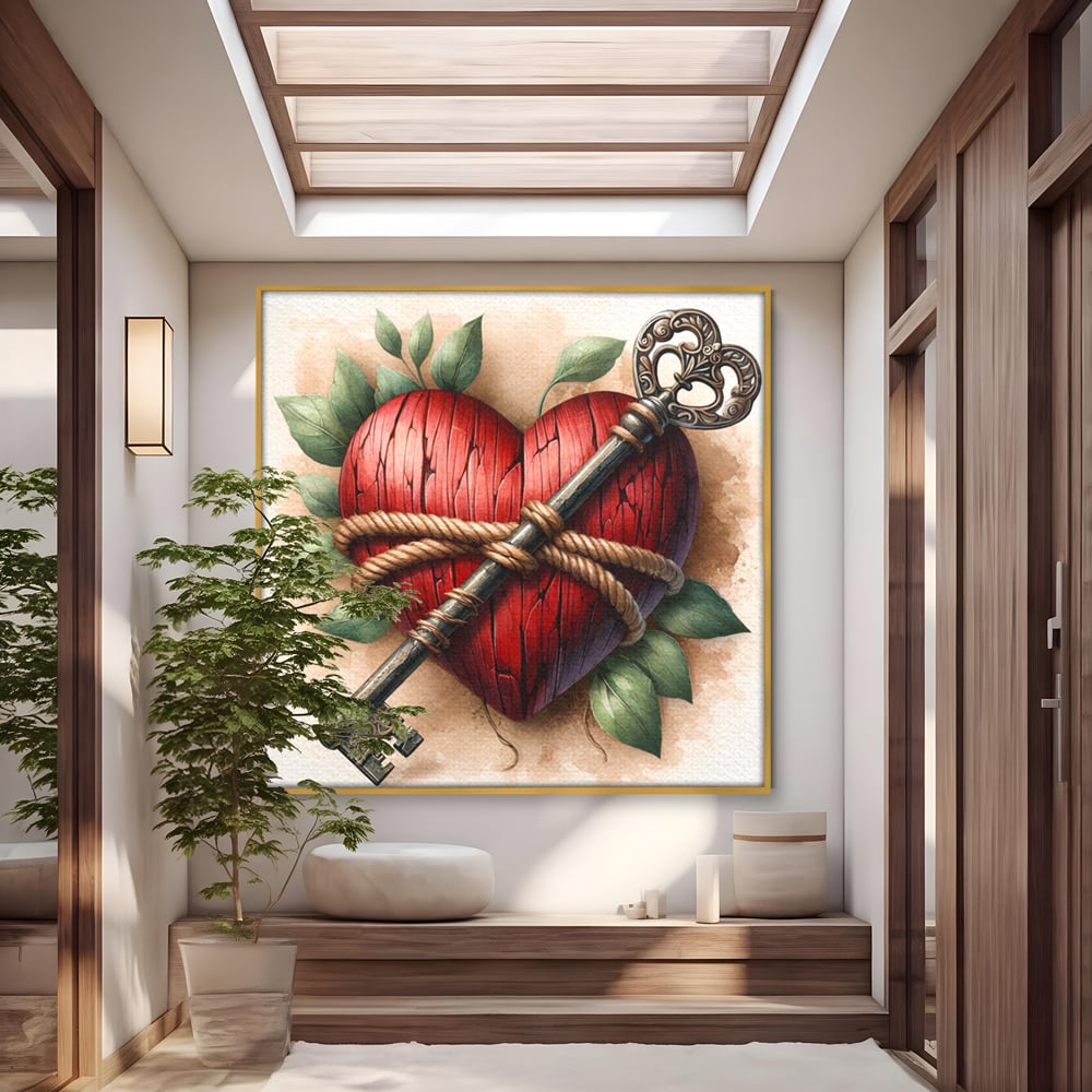 Tablou Canvas Premium, LuxCanva® E1067, Cheia Sufletului Meu, Dragoste, Inima, Iubire, Lacat, Cheie, Incredere, Intimitate, Taina, Destin, Frumusete, Legatura, Living, Dormitor