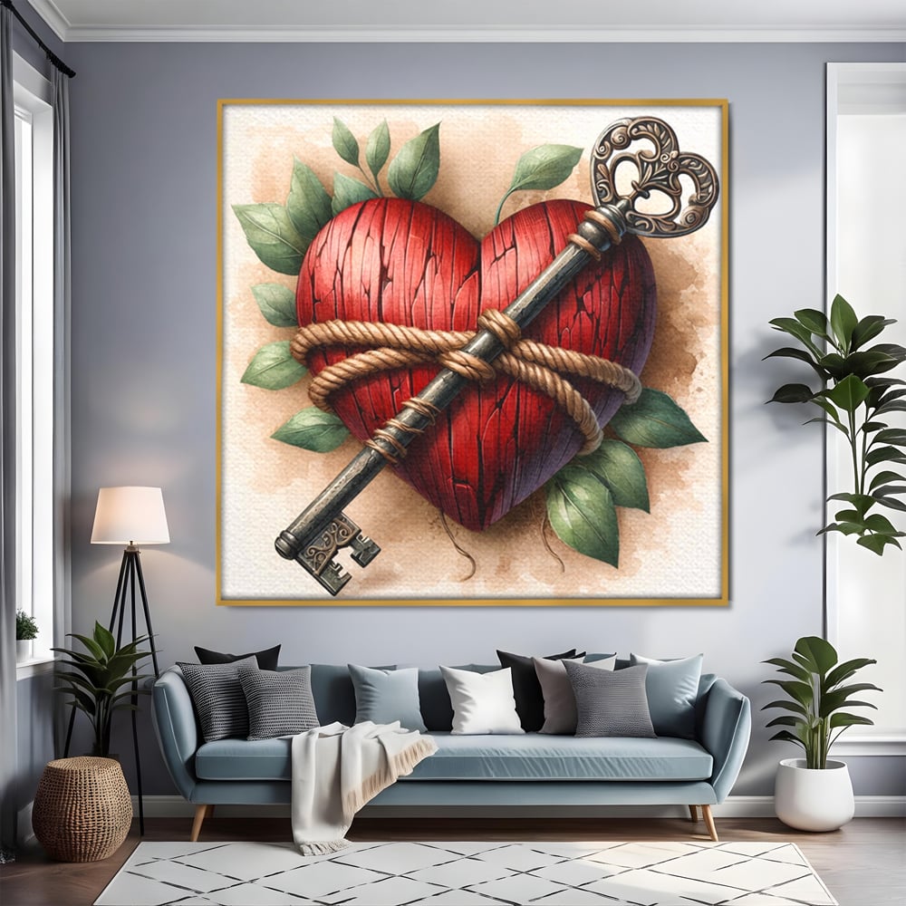 Tablou Canvas Premium, LuxCanva® E1067, Cheia Sufletului Meu, Dragoste, Inima, Iubire, Lacat, Cheie, Incredere, Intimitate, Taina, Destin, Frumusete, Legatura, Living, Dormitor