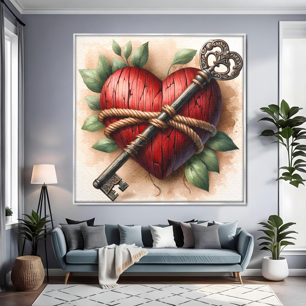 Tablou Canvas Premium, LuxCanva® E1067, Cheia Sufletului Meu, Dragoste, Inima, Iubire, Lacat, Cheie, Incredere, Intimitate, Taina, Destin, Frumusete, Legatura, Living, Dormitor