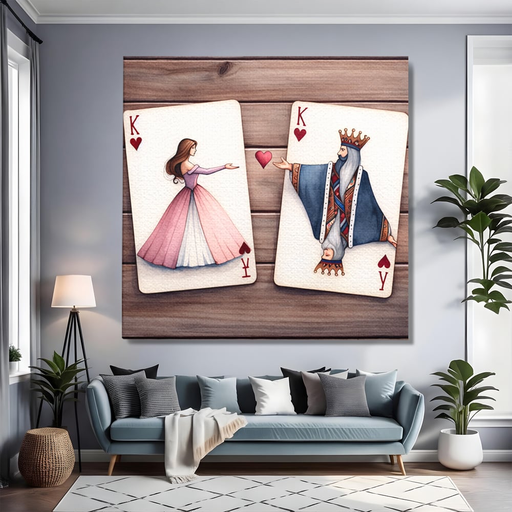 Tablou Canvas Premium, LuxCanva® E1068, Rege si Regina in Iubire, Dragoste, Eternitate, Carti, Joc, Rege, Regina, Inima, Pereche, Destinat, Casatorie, Nunta, Legamant, Living, Dormitor