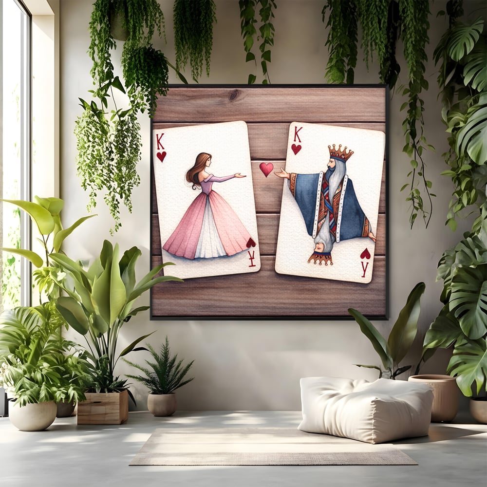 Tablou Canvas Premium, LuxCanva® E1068, Rege si Regina in Iubire, Dragoste, Eternitate, Carti, Joc, Rege, Regina, Inima, Pereche, Destinat, Casatorie, Nunta, Legamant, Living, Dormitor