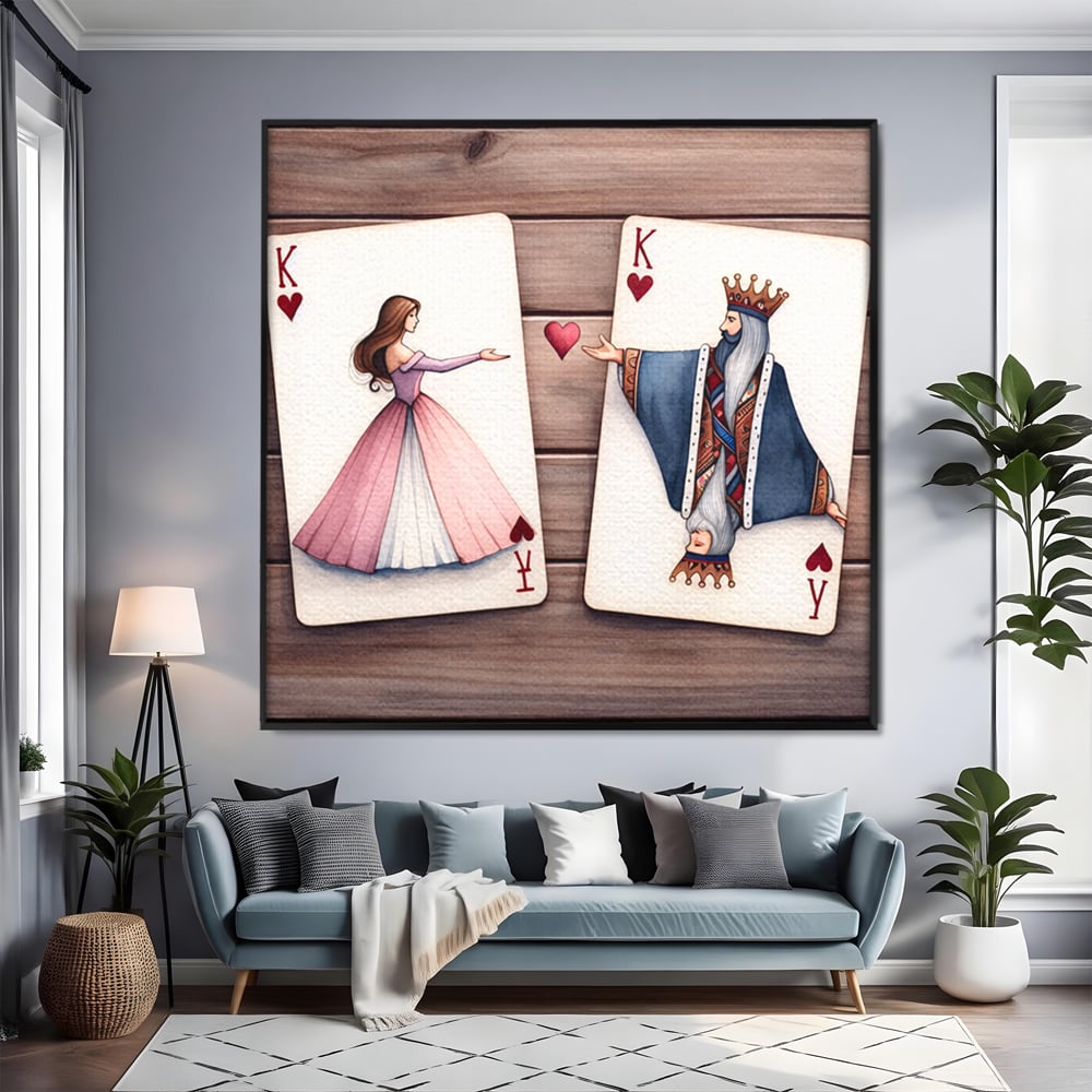 Tablou Canvas Premium, LuxCanva® E1068, Rege si Regina in Iubire, Dragoste, Eternitate, Carti, Joc, Rege, Regina, Inima, Pereche, Destinat, Casatorie, Nunta, Legamant, Living, Dormitor