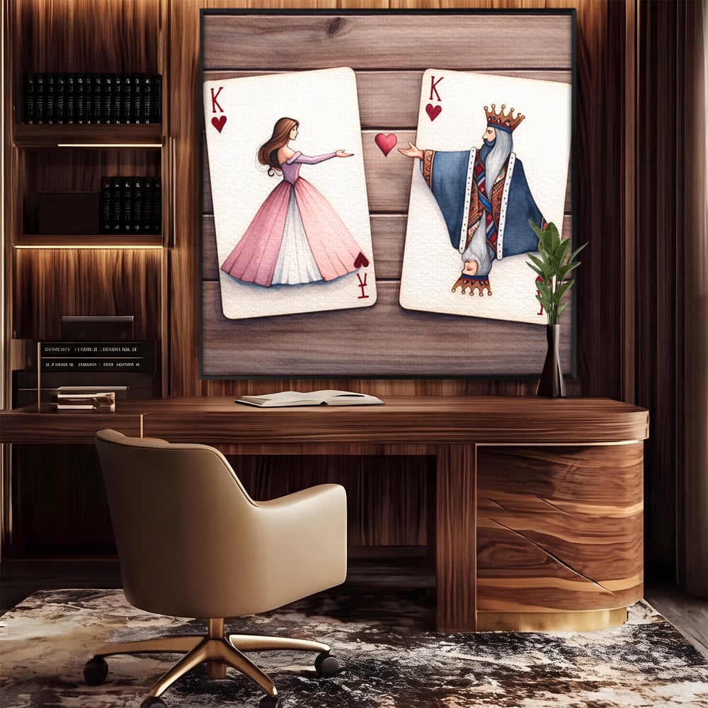 Tablou Canvas Premium, LuxCanva® E1068, Rege si Regina in Iubire, Dragoste, Eternitate, Carti, Joc, Rege, Regina, Inima, Pereche, Destinat, Casatorie, Nunta, Legamant, Living, Dormitor