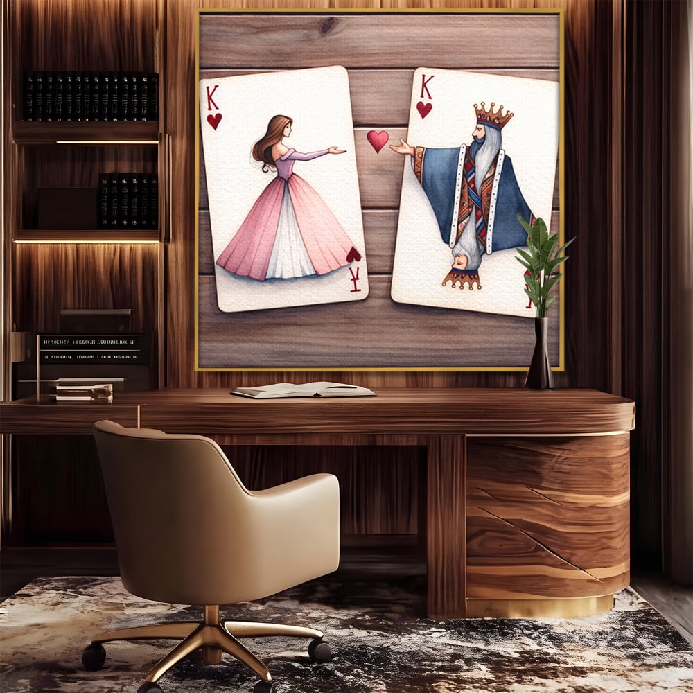 Tablou Canvas Premium, LuxCanva® E1068, Rege si Regina in Iubire, Dragoste, Eternitate, Carti, Joc, Rege, Regina, Inima, Pereche, Destinat, Casatorie, Nunta, Legamant, Living, Dormitor