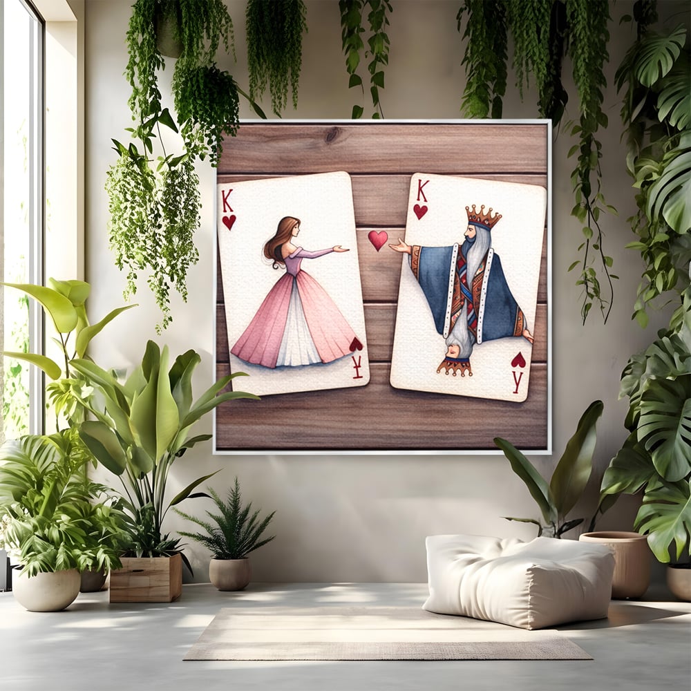 Tablou Canvas Premium, LuxCanva® E1068, Rege si Regina in Iubire, Dragoste, Eternitate, Carti, Joc, Rege, Regina, Inima, Pereche, Destinat, Casatorie, Nunta, Legamant, Living, Dormitor