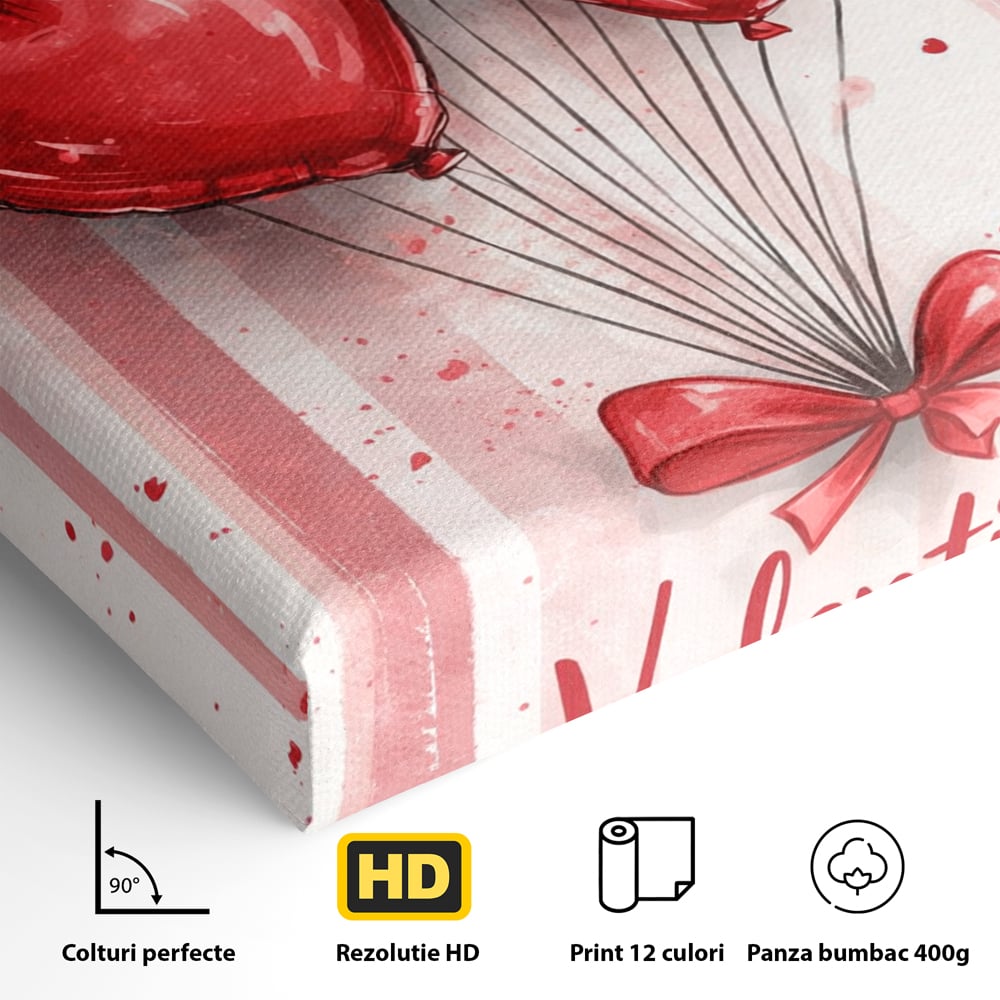 Tablou Canvas Premium, LuxCanva® E1069, Inimi pentru Valentine’s Day, Dragoste, Eternitate, Baloane, Inima, Rosu, Declaratie, Plutire, Aer, Cadou, Emotie, Daruire, Cuplu, Living, Dormitor