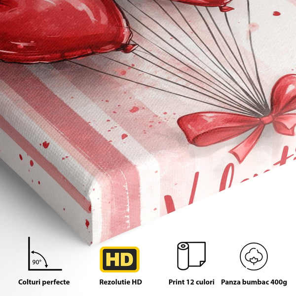 Tablou Canvas Premium, LuxCanva® E1069, Inimi pentru Valentine’s Day, Dragoste, Eternitate, Baloane, Inima, Rosu, Declaratie, Plutire, Aer, Cadou, Emotie, Daruire, Cuplu, Living, Dormitor