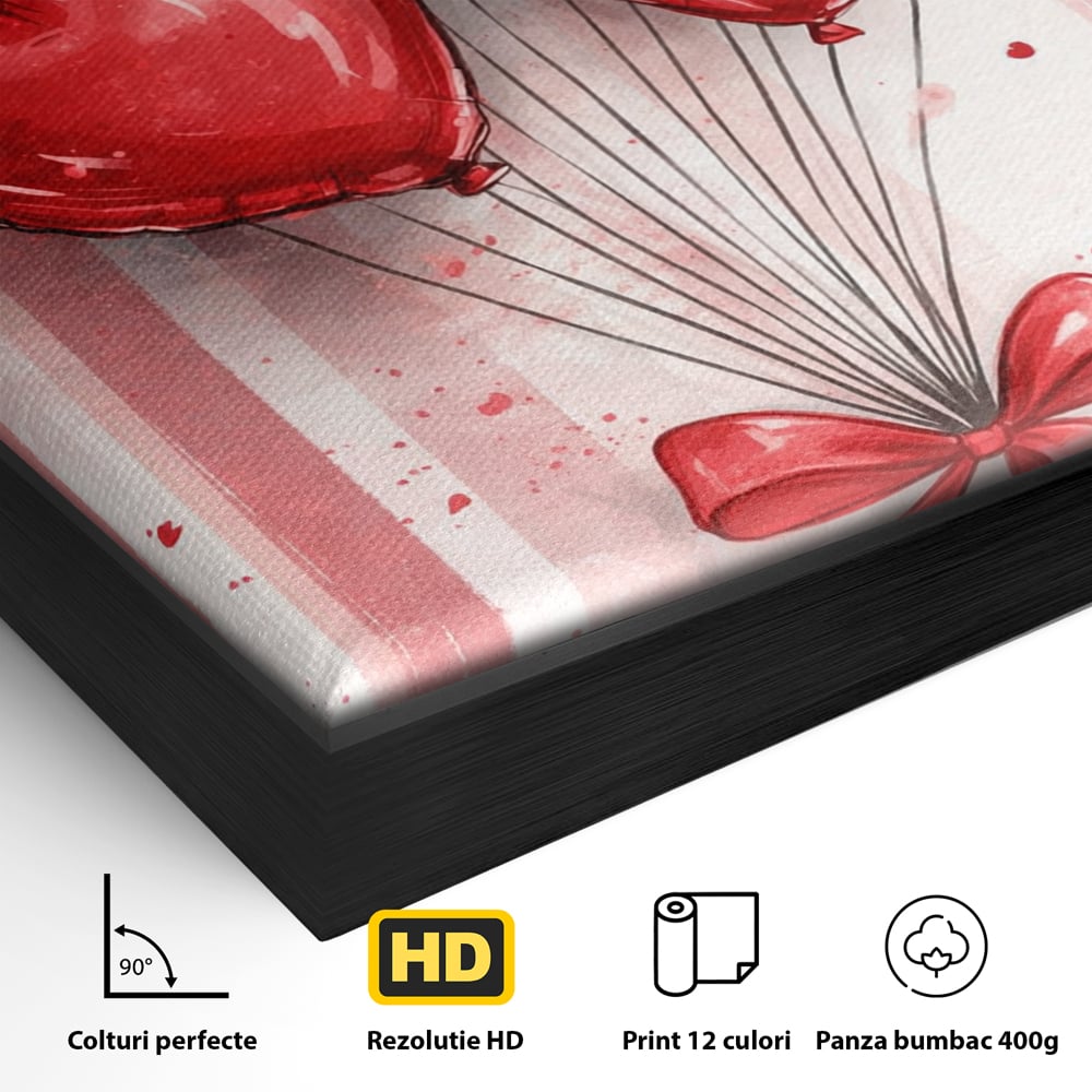 Tablou Canvas Premium, LuxCanva® E1069, Inimi pentru Valentine’s Day, Dragoste, Eternitate, Baloane, Inima, Rosu, Declaratie, Plutire, Aer, Cadou, Emotie, Daruire, Cuplu, Living, Dormitor