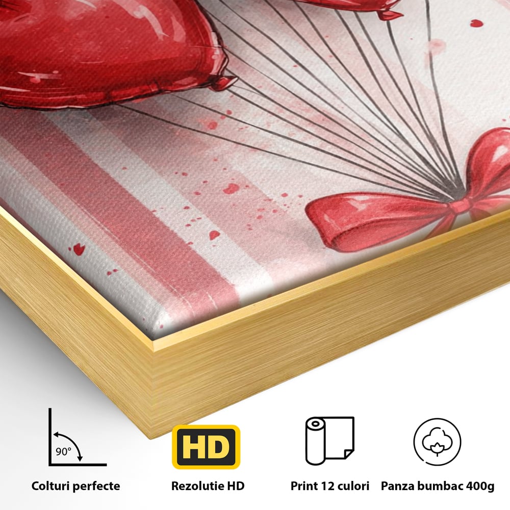 Tablou Canvas Premium, LuxCanva® E1069, Inimi pentru Valentine’s Day, Dragoste, Eternitate, Baloane, Inima, Rosu, Declaratie, Plutire, Aer, Cadou, Emotie, Daruire, Cuplu, Living, Dormitor