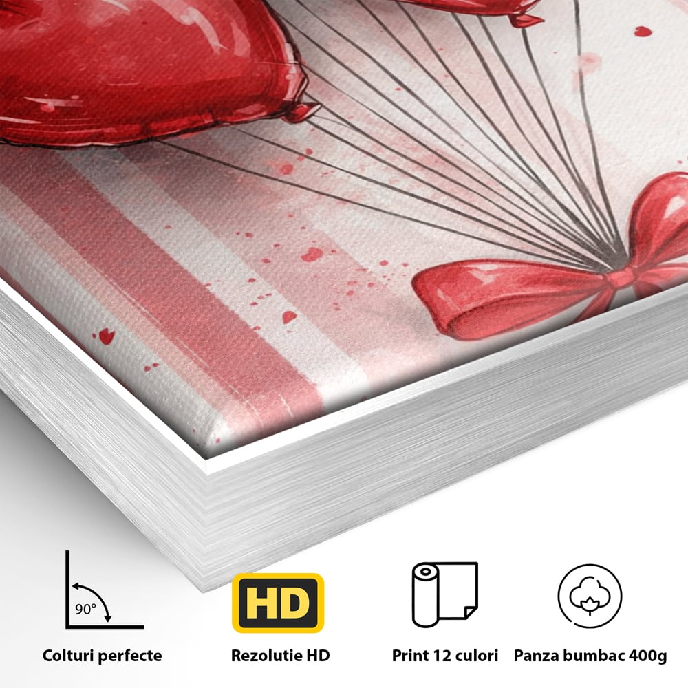 Tablou Canvas Premium, LuxCanva® E1069, Inimi pentru Valentine’s Day, Dragoste, Eternitate, Baloane, Inima, Rosu, Declaratie, Plutire, Aer, Cadou, Emotie, Daruire, Cuplu, Living, Dormitor