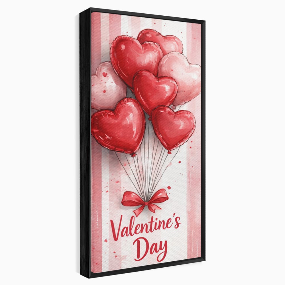 Tablou Canvas Premium, LuxCanva® E1069, Inimi pentru Valentine’s Day, Dragoste, Eternitate, Baloane, Inima, Rosu, Declaratie, Plutire, Aer, Cadou, Emotie, Daruire, Cuplu, Living, Dormitor