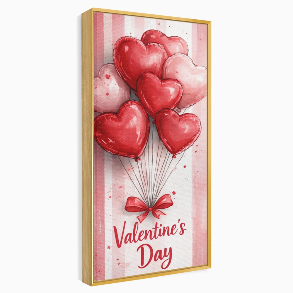 Tablou Canvas Premium, LuxCanva® E1069, Inimi pentru Valentine’s Day, Dragoste, Eternitate, Baloane, Inima, Rosu, Declaratie, Plutire, Aer, Cadou, Emotie, Daruire, Cuplu, Living, Dormitor