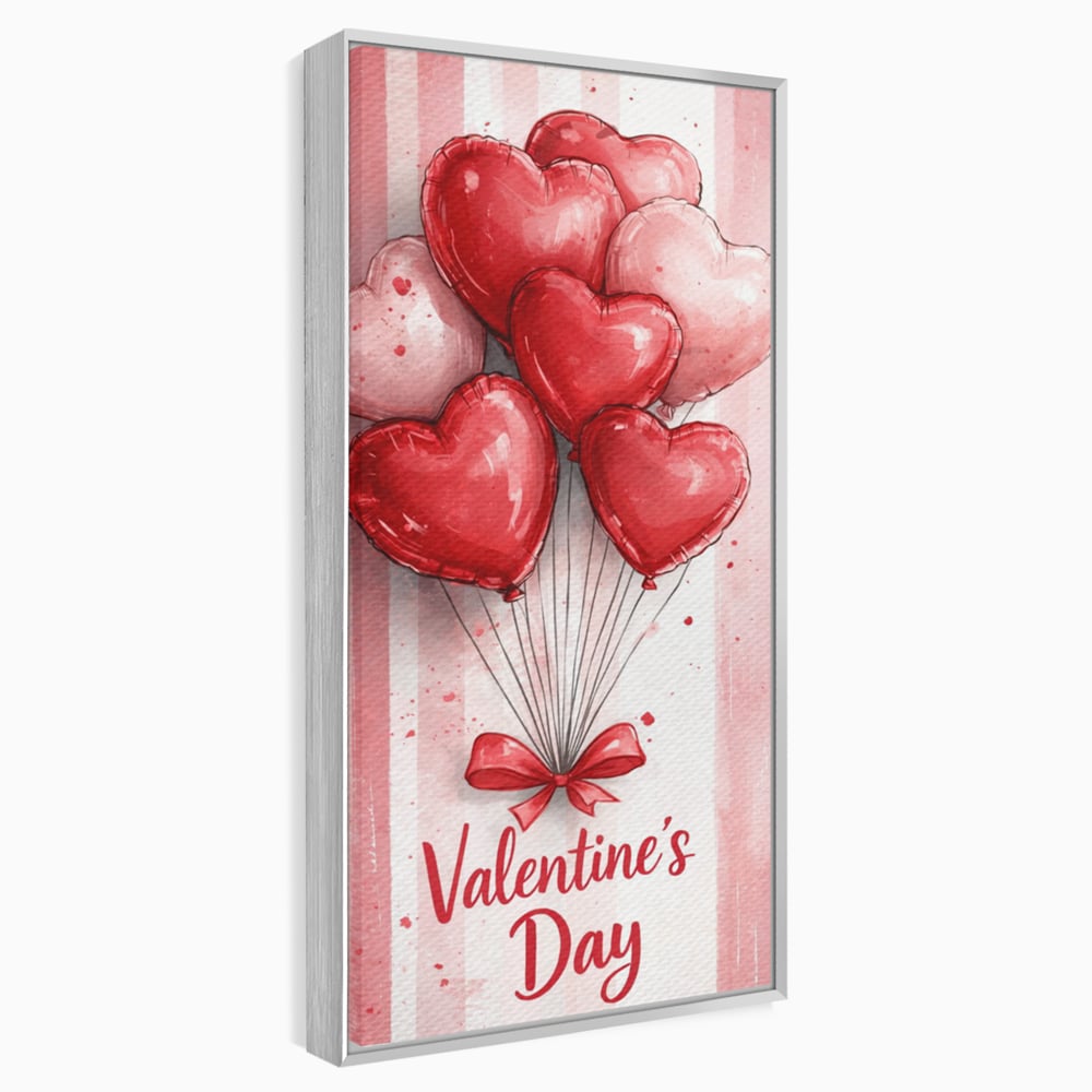 Tablou Canvas Premium, LuxCanva® E1069, Inimi pentru Valentine’s Day, Dragoste, Eternitate, Baloane, Inima, Rosu, Declaratie, Plutire, Aer, Cadou, Emotie, Daruire, Cuplu, Living, Dormitor