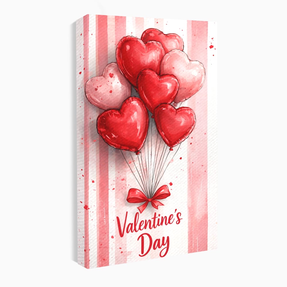 Tablou Canvas Premium, LuxCanva® E1069, Inimi pentru Valentine’s Day, Dragoste, Eternitate, Baloane, Inima, Rosu, Declaratie, Plutire, Aer, Cadou, Emotie, Daruire, Cuplu, Living, Dormitor