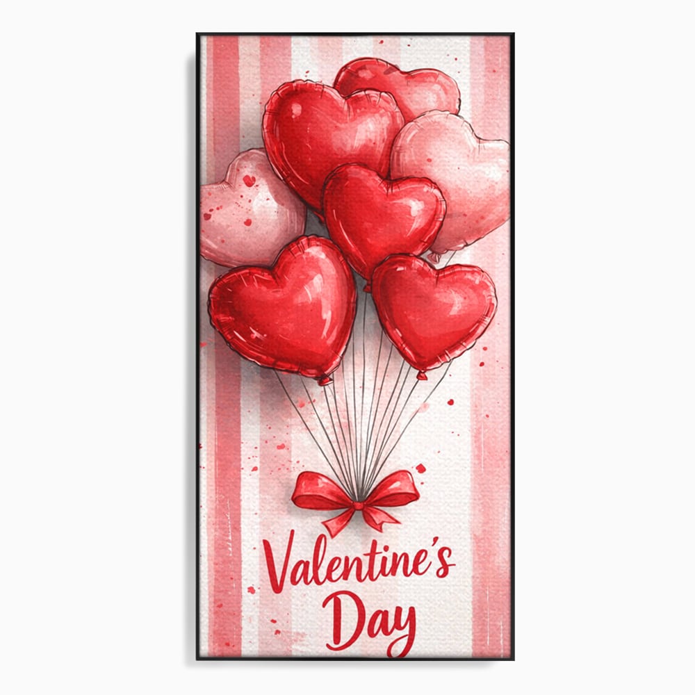 Tablou Canvas Premium, LuxCanva® E1069, Inimi pentru Valentine’s Day, Dragoste, Eternitate, Baloane, Inima, Rosu, Declaratie, Plutire, Aer, Cadou, Emotie, Daruire, Cuplu, Living, Dormitor