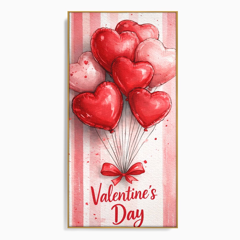 Tablou Canvas Premium, LuxCanva® E1069, Inimi pentru Valentine’s Day, Dragoste, Eternitate, Baloane, Inima, Rosu, Declaratie, Plutire, Aer, Cadou, Emotie, Daruire, Cuplu, Living, Dormitor
