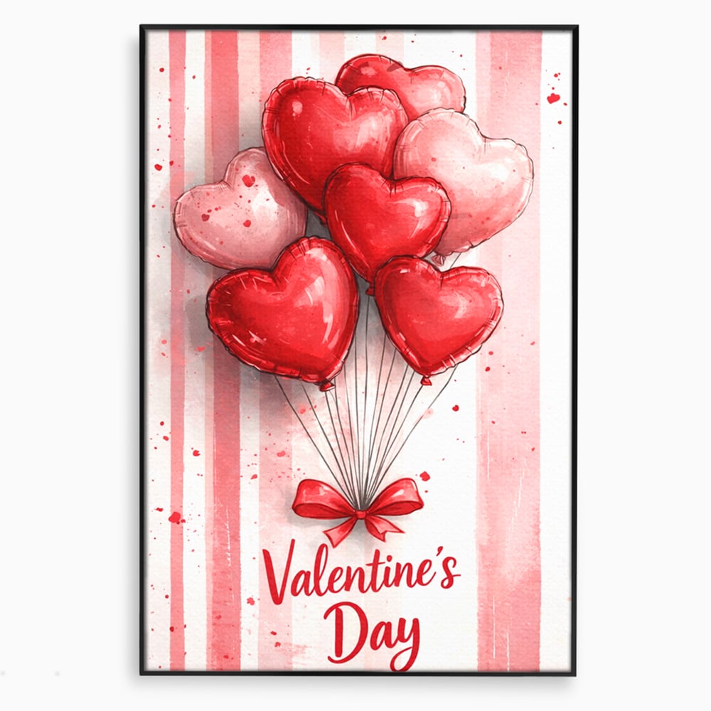 Tablou Canvas Premium, LuxCanva® E1069, Inimi pentru Valentine’s Day, Dragoste, Eternitate, Baloane, Inima, Rosu, Declaratie, Plutire, Aer, Cadou, Emotie, Daruire, Cuplu, Living, Dormitor