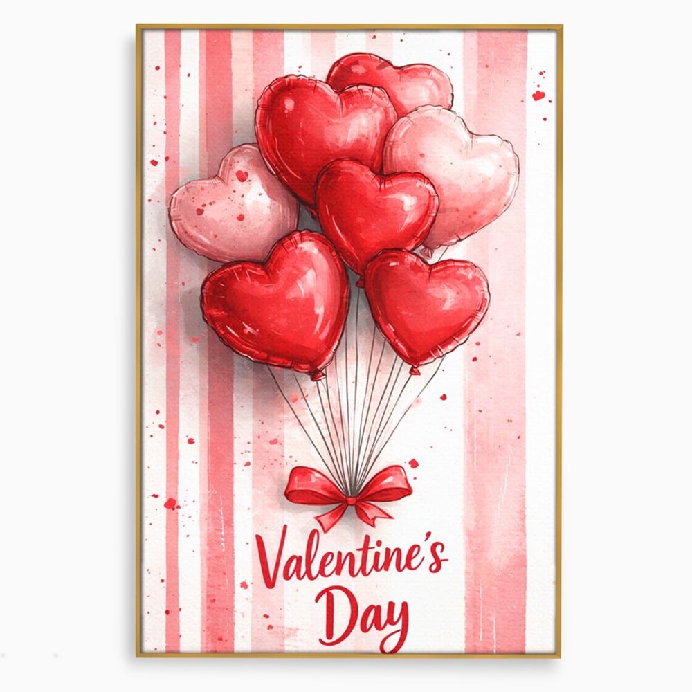 Tablou Canvas Premium, LuxCanva® E1069, Inimi pentru Valentine’s Day, Dragoste, Eternitate, Baloane, Inima, Rosu, Declaratie, Plutire, Aer, Cadou, Emotie, Daruire, Cuplu, Living, Dormitor