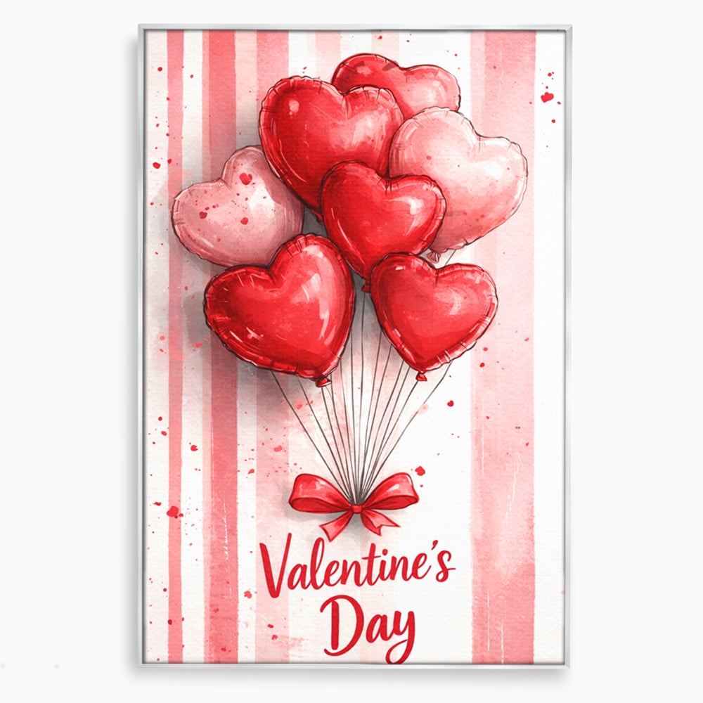 Tablou Canvas Premium, LuxCanva® E1069, Inimi pentru Valentine’s Day, Dragoste, Eternitate, Baloane, Inima, Rosu, Declaratie, Plutire, Aer, Cadou, Emotie, Daruire, Cuplu, Living, Dormitor