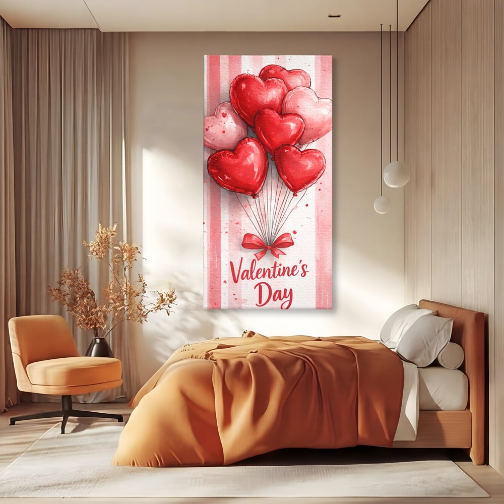 Tablou Canvas Premium, LuxCanva® E1069, Inimi pentru Valentine’s Day, Dragoste, Eternitate, Baloane, Inima, Rosu, Declaratie, Plutire, Aer, Cadou, Emotie, Daruire, Cuplu, Living, Dormitor