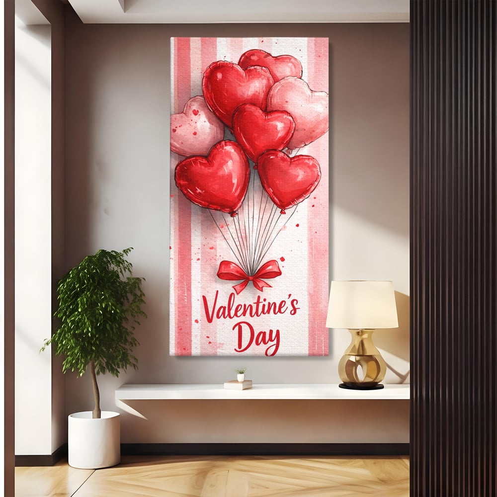 Tablou Canvas Premium, LuxCanva® E1069, Inimi pentru Valentine’s Day, Dragoste, Eternitate, Baloane, Inima, Rosu, Declaratie, Plutire, Aer, Cadou, Emotie, Daruire, Cuplu, Living, Dormitor