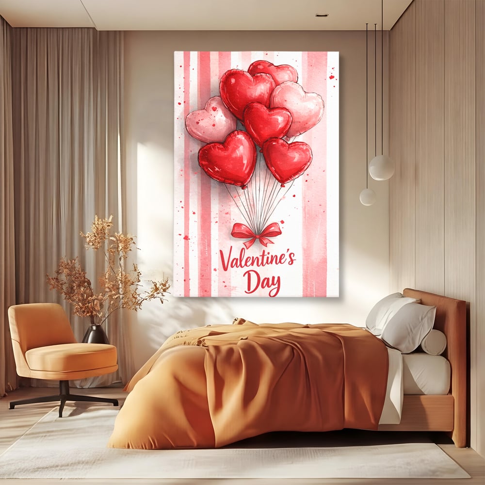 Tablou Canvas Premium, LuxCanva® E1069, Inimi pentru Valentine’s Day, Dragoste, Eternitate, Baloane, Inima, Rosu, Declaratie, Plutire, Aer, Cadou, Emotie, Daruire, Cuplu, Living, Dormitor