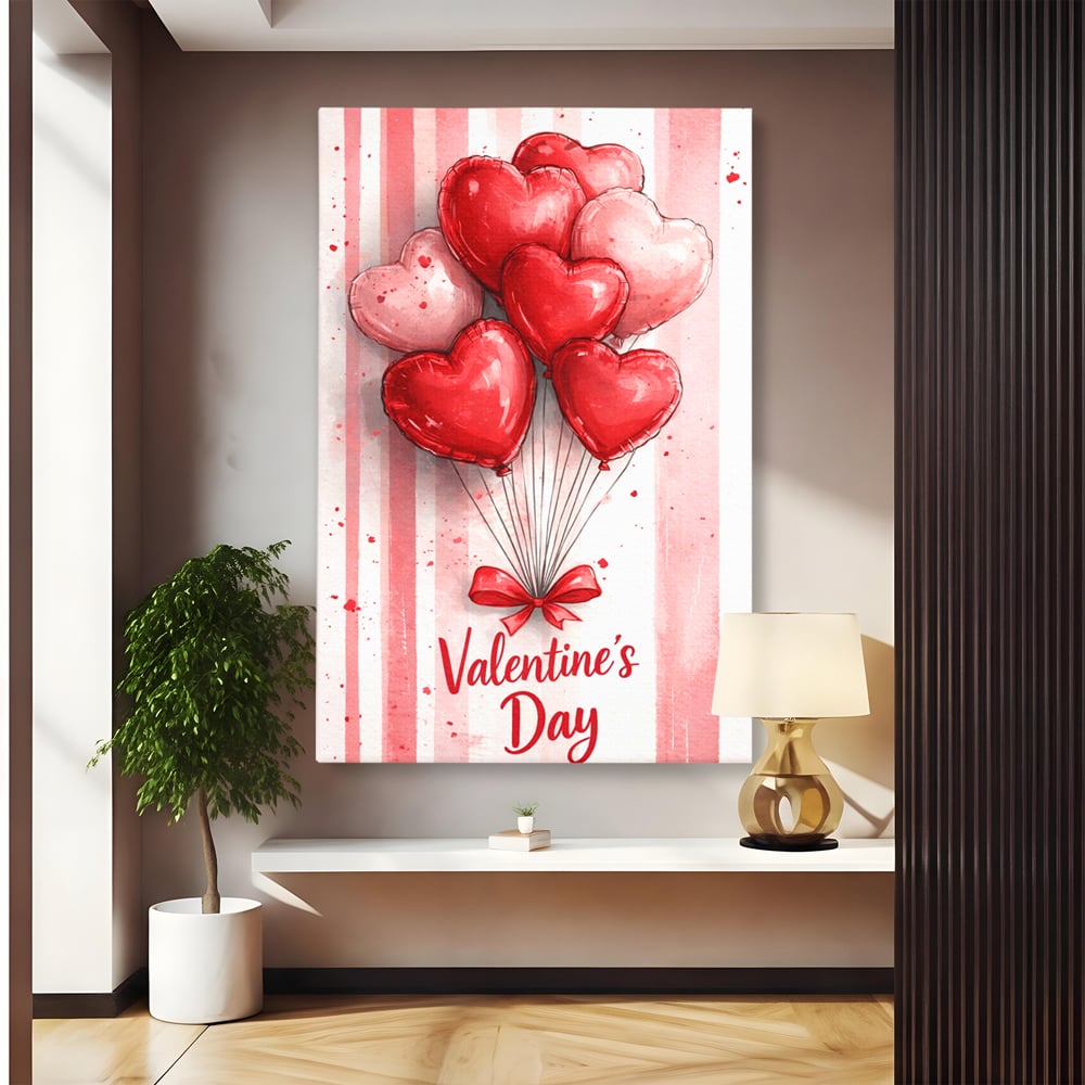 Tablou Canvas Premium, LuxCanva® E1069, Inimi pentru Valentine’s Day, Dragoste, Eternitate, Baloane, Inima, Rosu, Declaratie, Plutire, Aer, Cadou, Emotie, Daruire, Cuplu, Living, Dormitor
