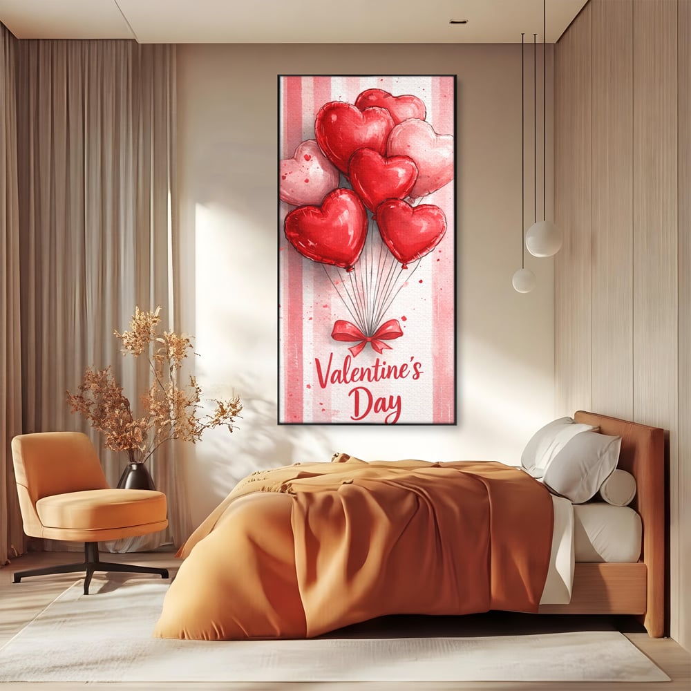 Tablou Canvas Premium, LuxCanva® E1069, Inimi pentru Valentine’s Day, Dragoste, Eternitate, Baloane, Inima, Rosu, Declaratie, Plutire, Aer, Cadou, Emotie, Daruire, Cuplu, Living, Dormitor