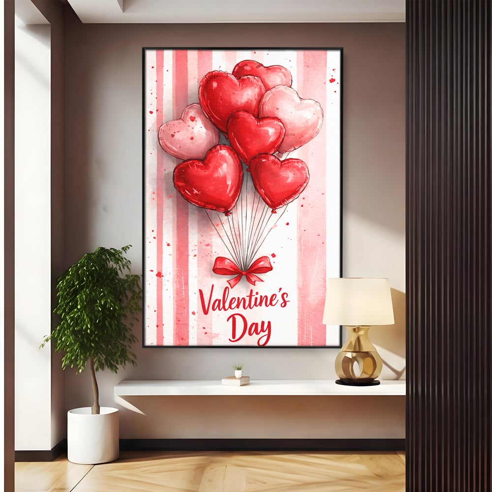 Tablou Canvas Premium, LuxCanva® E1069, Inimi pentru Valentine’s Day, Dragoste, Eternitate, Baloane, Inima, Rosu, Declaratie, Plutire, Aer, Cadou, Emotie, Daruire, Cuplu, Living, Dormitor
