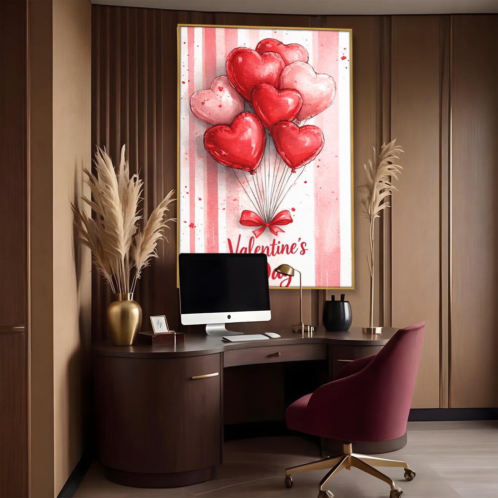 Tablou Canvas Premium, LuxCanva® E1069, Inimi pentru Valentine’s Day, Dragoste, Eternitate, Baloane, Inima, Rosu, Declaratie, Plutire, Aer, Cadou, Emotie, Daruire, Cuplu, Living, Dormitor
