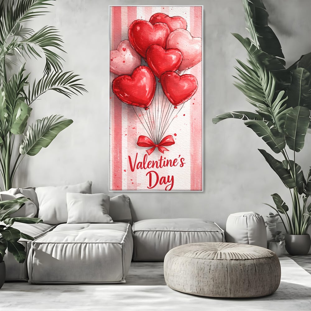 Tablou Canvas Premium, LuxCanva® E1069, Inimi pentru Valentine’s Day, Dragoste, Eternitate, Baloane, Inima, Rosu, Declaratie, Plutire, Aer, Cadou, Emotie, Daruire, Cuplu, Living, Dormitor