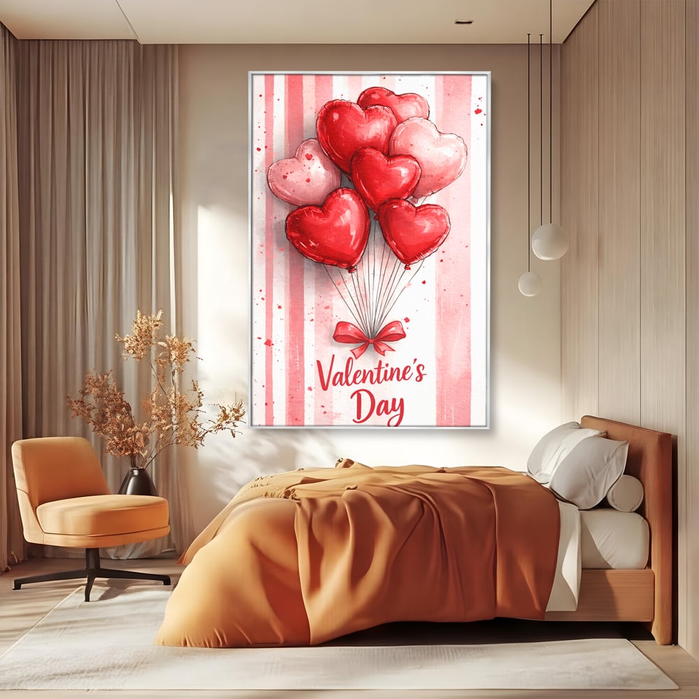 Tablou Canvas Premium, LuxCanva® E1069, Inimi pentru Valentine’s Day, Dragoste, Eternitate, Baloane, Inima, Rosu, Declaratie, Plutire, Aer, Cadou, Emotie, Daruire, Cuplu, Living, Dormitor