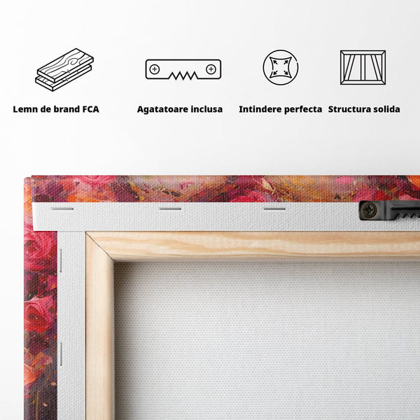 Tablou Canvas Premium, LuxCanva® E1070, Cand Iubirea Infloreste, Dragoste, Inima, Trandafiri, Puls, Dragoste, Flori, Gradina, Eden, Petale, Suflet, Rosu, Roz, Emotie, Living, Dormitor