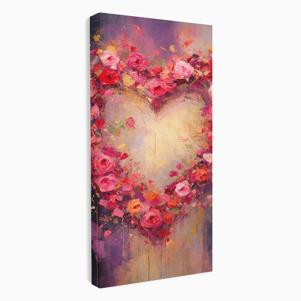Tablou Canvas Premium, LuxCanva® E1070, Cand Iubirea Infloreste, Dragoste, Inima, Trandafiri, Puls, Dragoste, Flori, Gradina, Eden, Petale, Suflet, Rosu, Roz, Emotie, Living, Dormitor