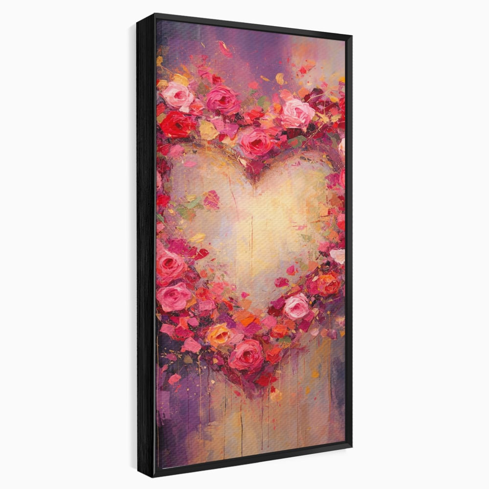 Tablou Canvas Premium, LuxCanva® E1070, Cand Iubirea Infloreste, Dragoste, Inima, Trandafiri, Puls, Dragoste, Flori, Gradina, Eden, Petale, Suflet, Rosu, Roz, Emotie, Living, Dormitor