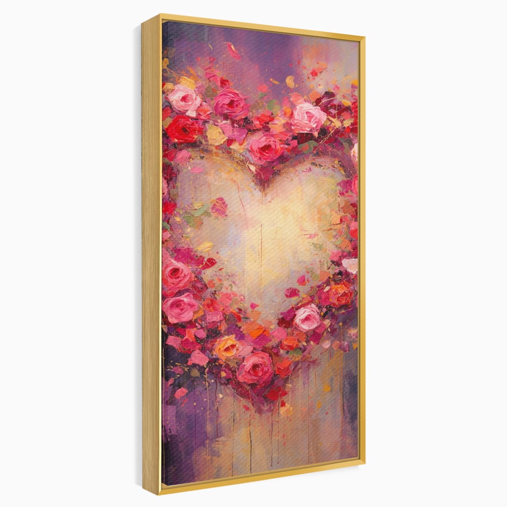 Tablou Canvas Premium, LuxCanva® E1070, Cand Iubirea Infloreste, Dragoste, Inima, Trandafiri, Puls, Dragoste, Flori, Gradina, Eden, Petale, Suflet, Rosu, Roz, Emotie, Living, Dormitor